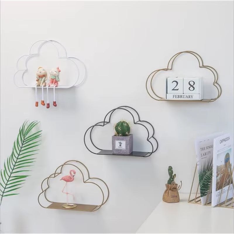LED Nordic Metal Cloud Iron Storage Rack Shelf Wall Hanging Decor Grids Cloud Storage Holder Shelves Bedroom Home Decoration