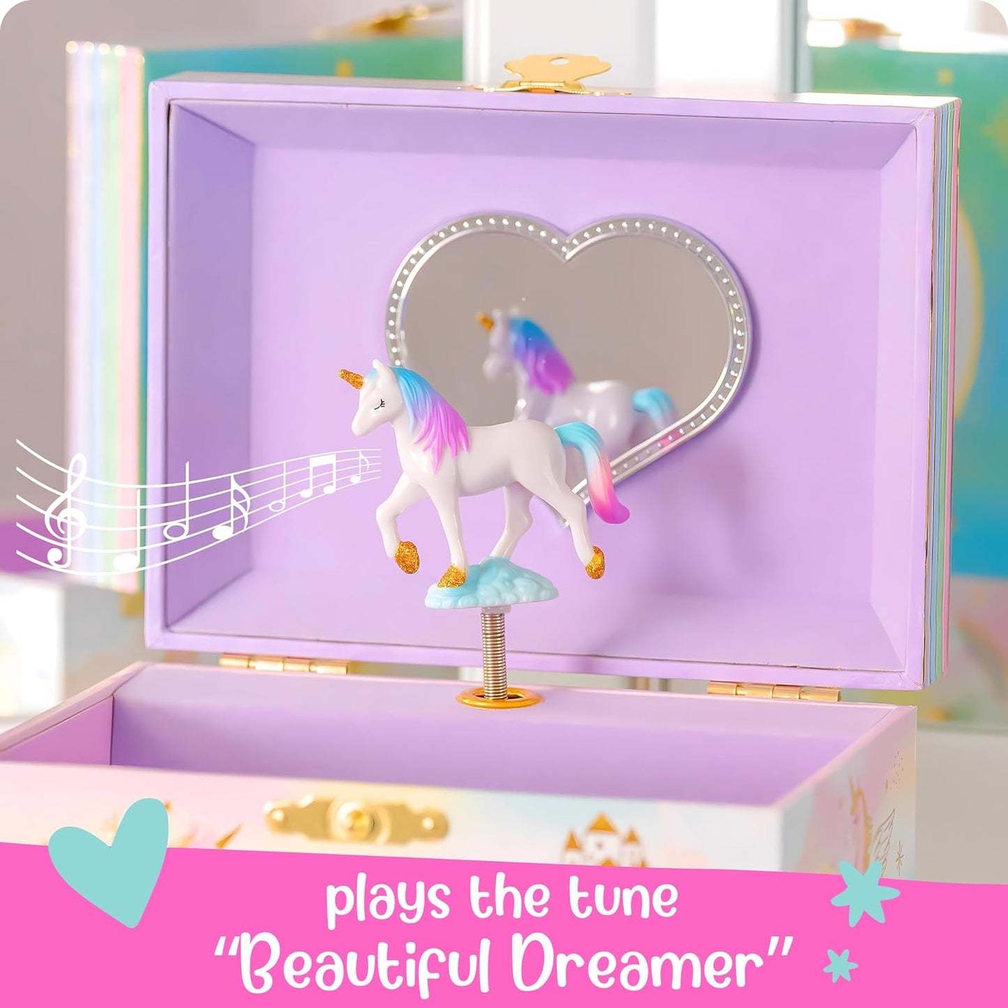 Musical Unicorn Jewelry Box for Girls - Kids Music Box with Spinning Unicorn, Unicorn Birthday Gifts for Little Girls, Jewelry Boxes, 6 X 4.7 X 3.5 in - Ages 3-10