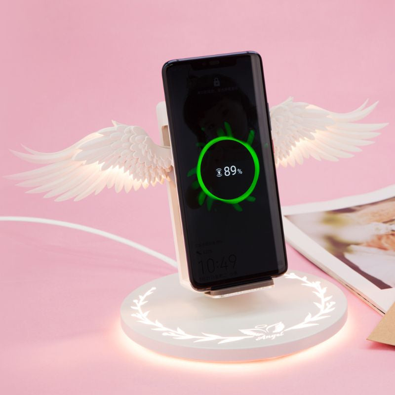 Universal Colorful LED Angel Wings Qi Wireless Charger Charge Dock for Mobile Phone Fast Charger