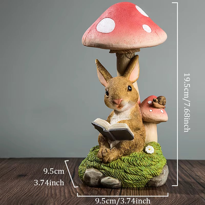 Rabbit Hedgehog Night Light Garden Decoration Mushroom Small Animal Sculpture Crafts Desktop Balcony Flower Pots Decorative Home