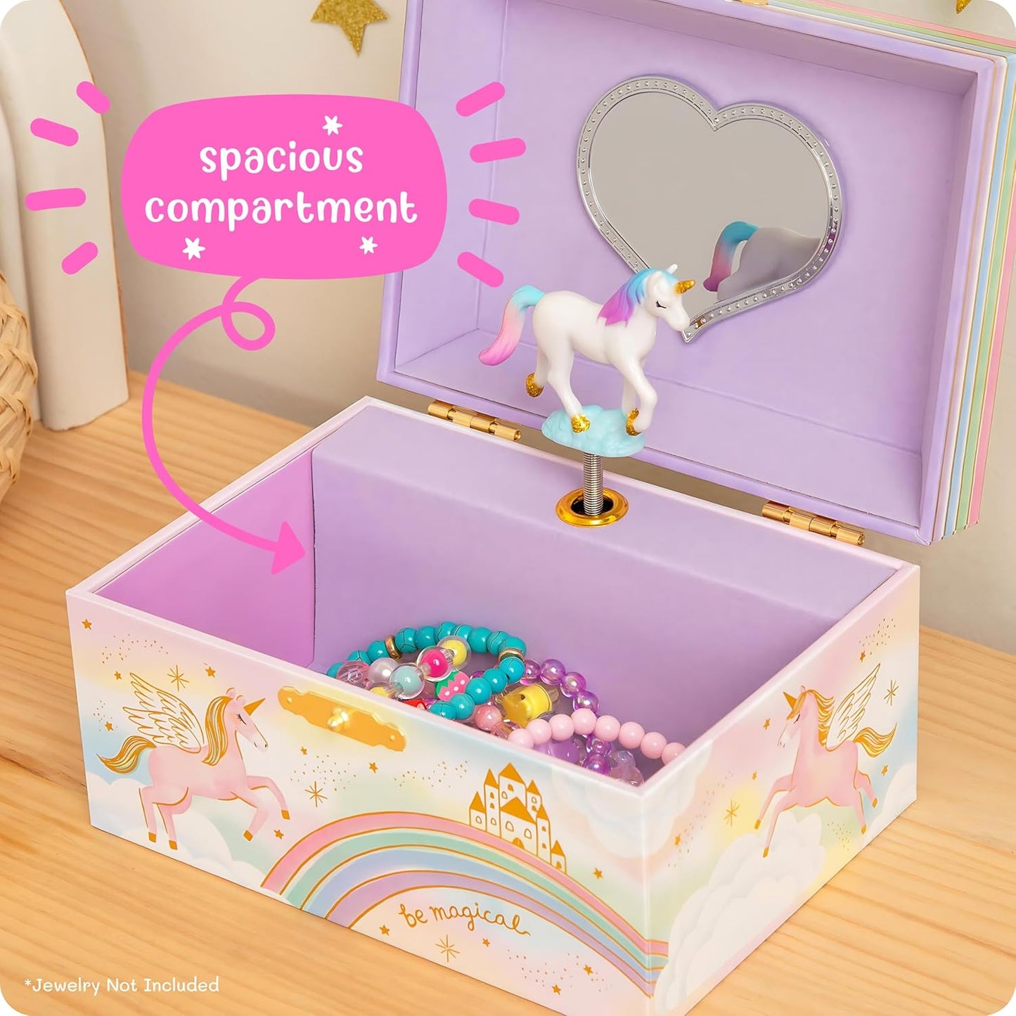 Musical Unicorn Jewelry Box for Girls - Kids Music Box with Spinning Unicorn, Unicorn Birthday Gifts for Little Girls, Jewelry Boxes, 6 X 4.7 X 3.5 in - Ages 3-10