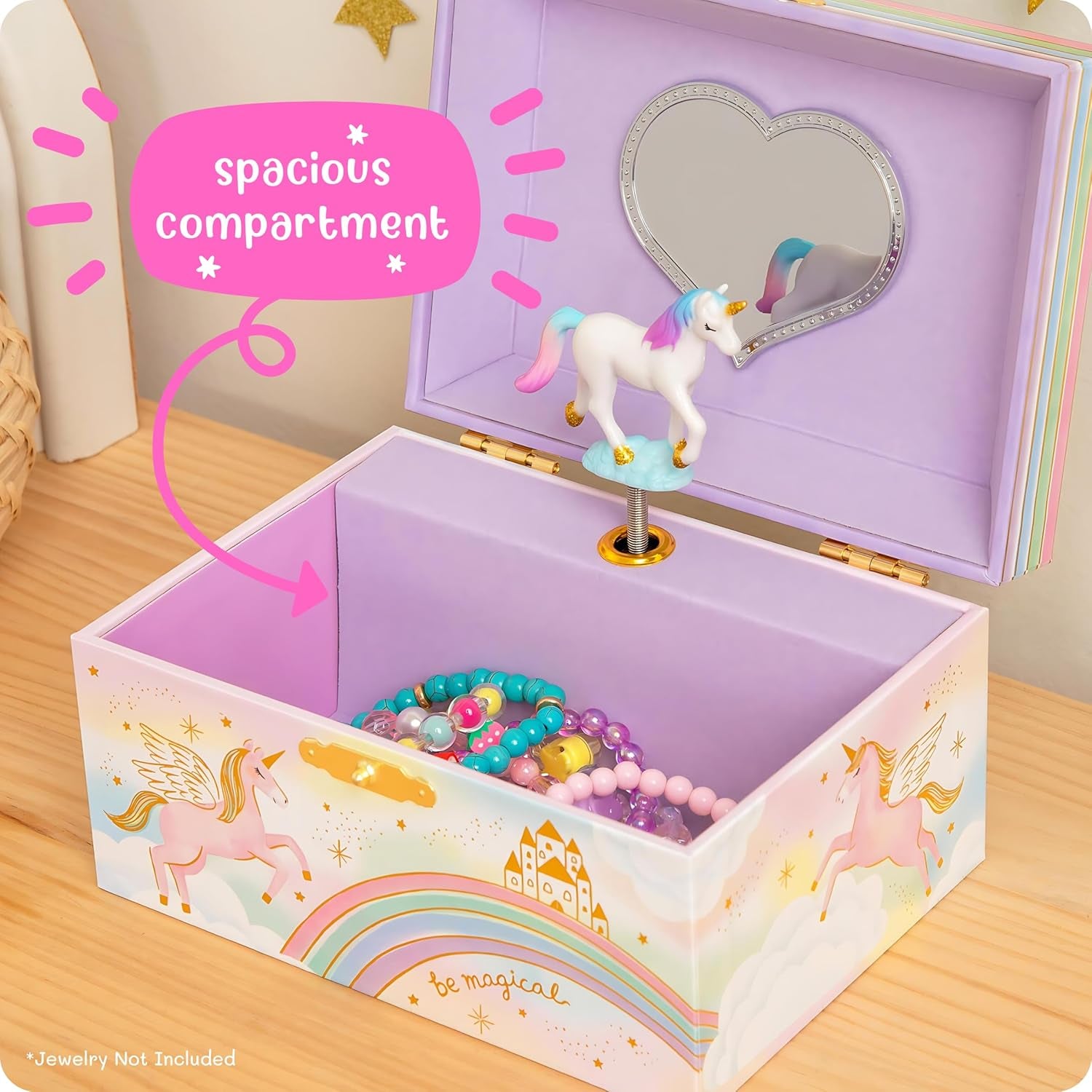 Musical Unicorn Jewelry Box for Girls - Kids Music Box with Spinning Unicorn, Unicorn Birthday Gifts for Little Girls, Jewelry Boxes, 6 X 4.7 X 3.5 in - Ages 3-10