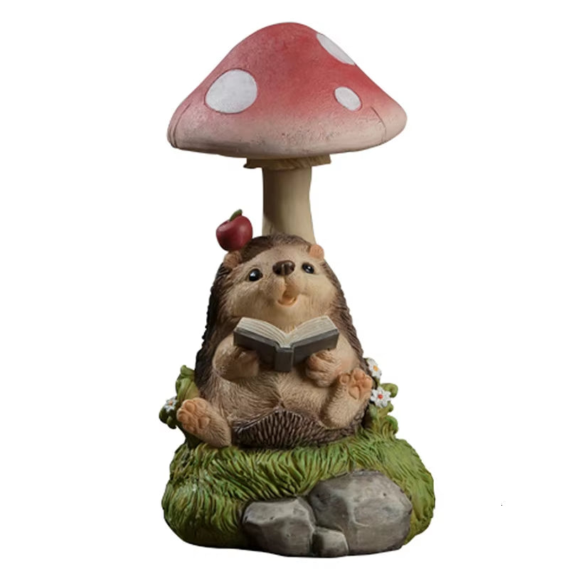 Rabbit Hedgehog Night Light Garden Decoration Mushroom Small Animal Sculpture Crafts Desktop Balcony Flower Pots Decorative Home