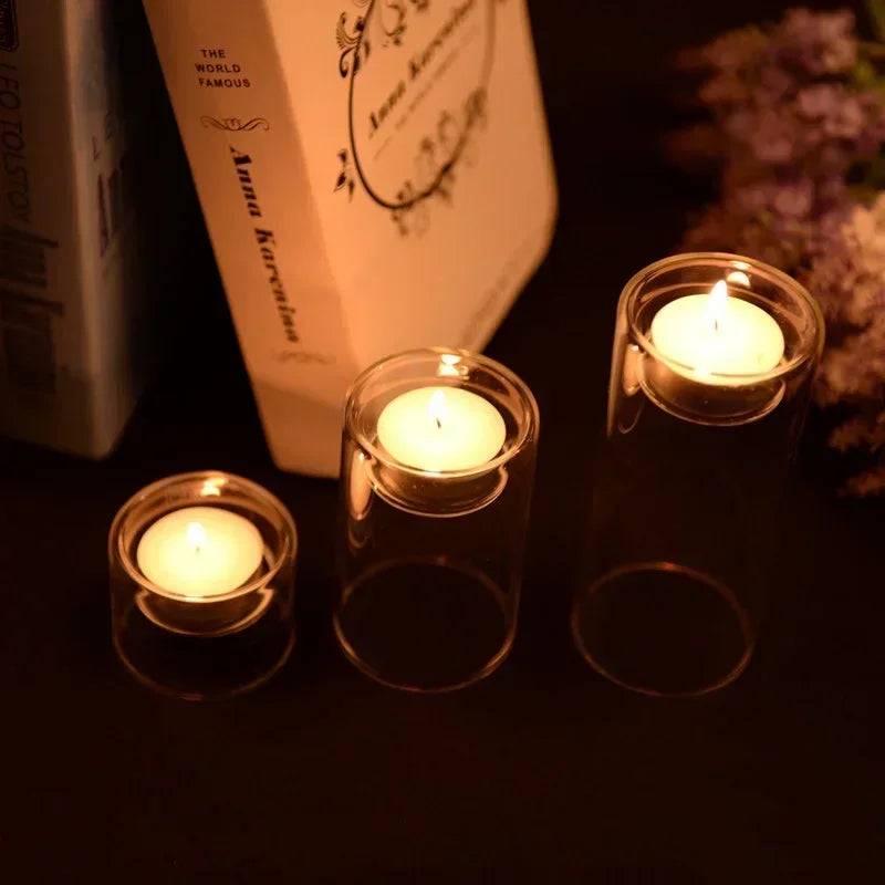 Tealight Glass Candle Holders for Wedding Centerpiece, Versatile, Flowers Vase,Home Decoration Windowsill & Festival