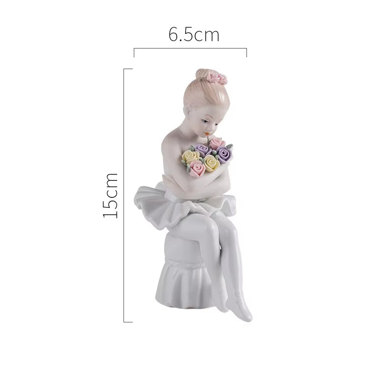 Ceramic Ballet Girl Figurine Doll Interior Home Decoration Accessories Living Room Bedroom Creative Kids Gift Colletction