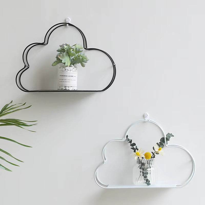 LED Nordic Metal Cloud Iron Storage Rack Shelf Wall Hanging Decor Grids Cloud Storage Holder Shelves Bedroom Home Decoration