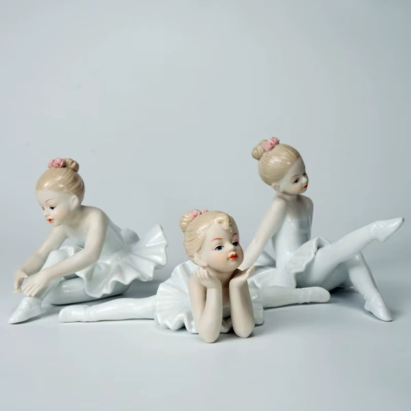 Ceramic Ballet Girl Figurine Doll Interior Home Decoration Accessories Living Room Bedroom Creative Kids Gift Colletction