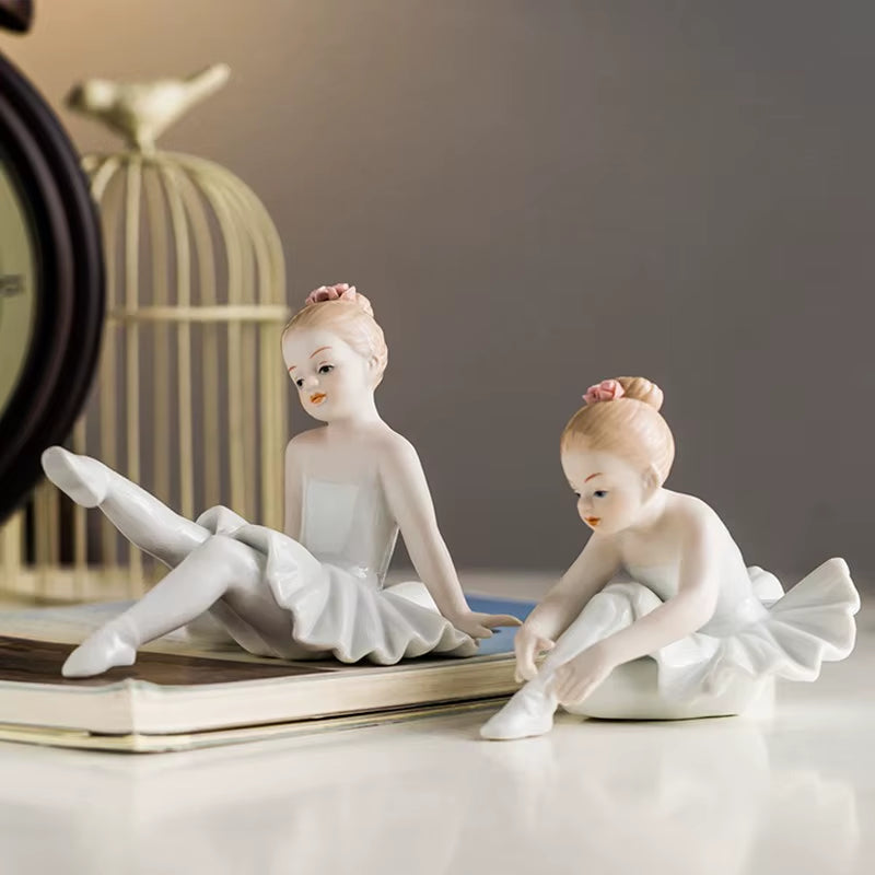 Ceramic Ballet Girl Figurine Doll Interior Home Decoration Accessories Living Room Bedroom Creative Kids Gift Colletction