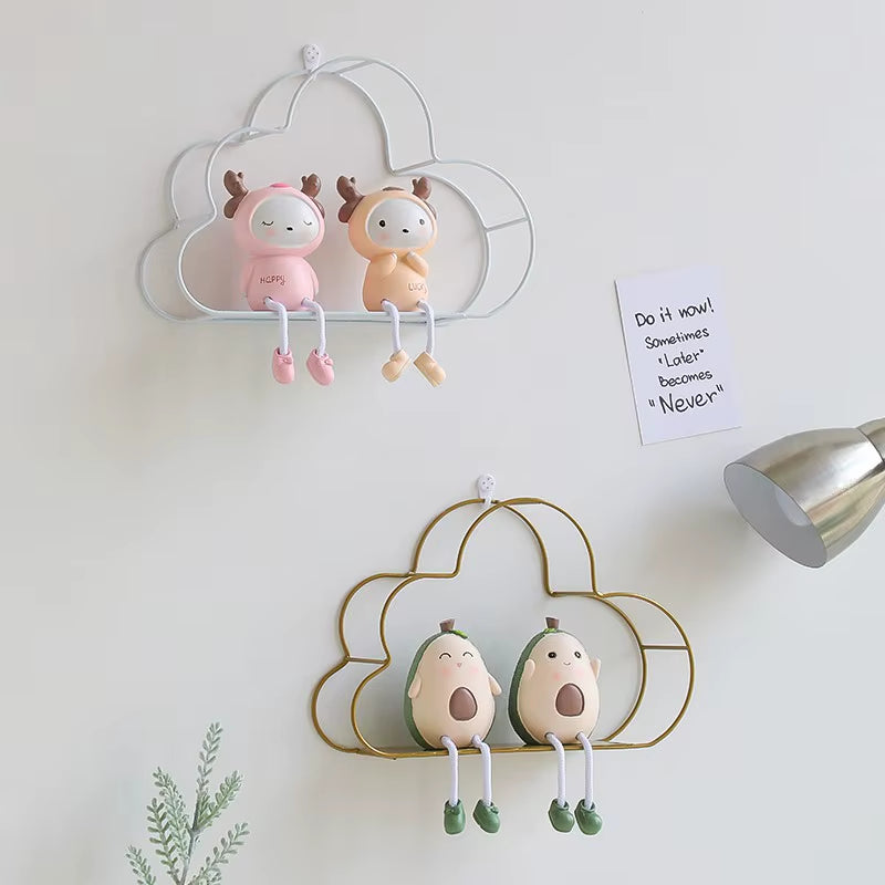 LED Nordic Metal Cloud Iron Storage Rack Shelf Wall Hanging Decor Grids Cloud Storage Holder Shelves Bedroom Home Decoration