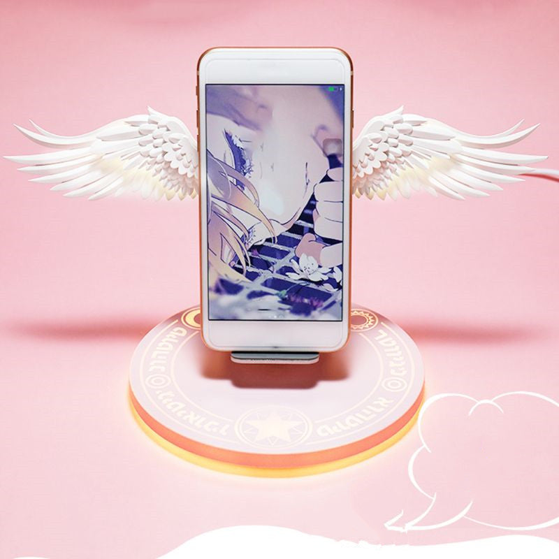 Universal Colorful LED Angel Wings Qi Wireless Charger Charge Dock for Mobile Phone Fast Charger