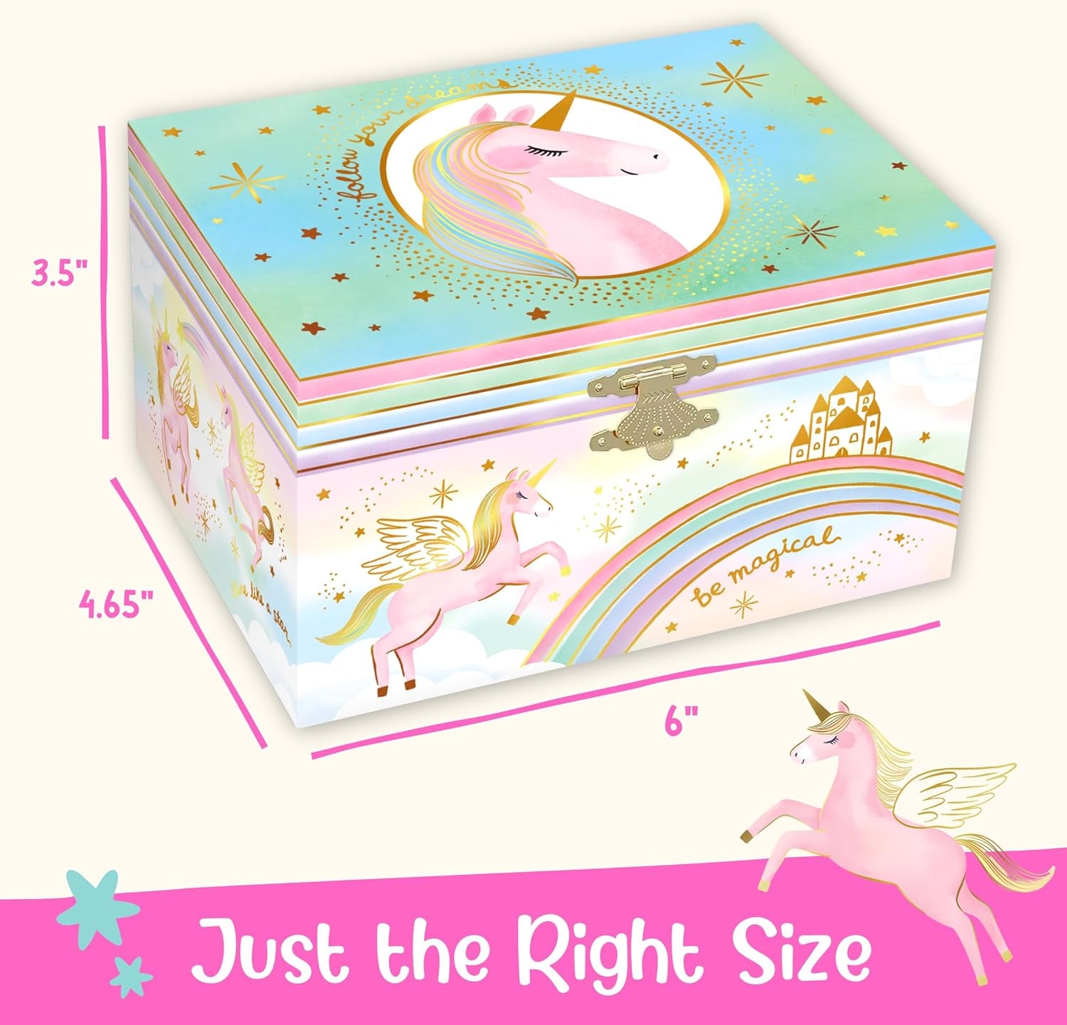 Musical Unicorn Jewelry Box for Girls - Kids Music Box with Spinning Unicorn, Unicorn Birthday Gifts for Little Girls, Jewelry Boxes, 6 X 4.7 X 3.5 in - Ages 3-10