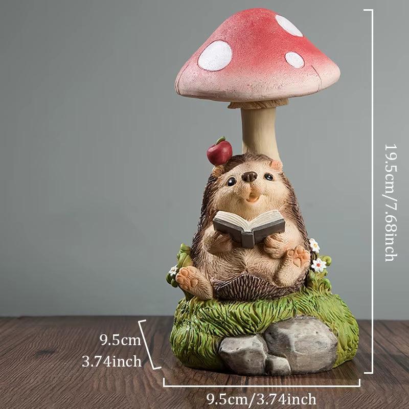 Rabbit Hedgehog Night Light Garden Decoration Mushroom Small Animal Sculpture Crafts Desktop Balcony Flower Pots Decorative Home