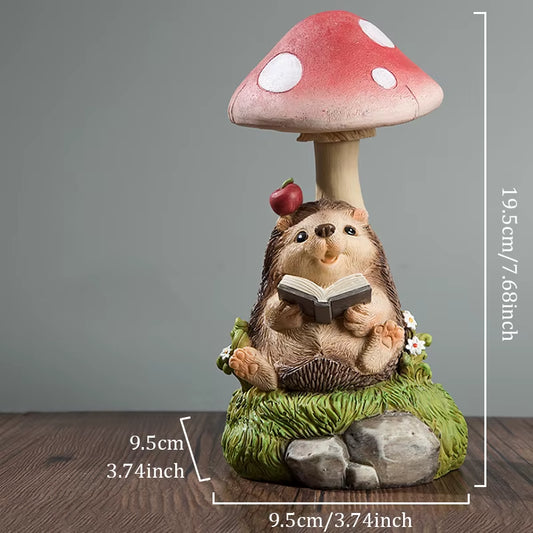 Rabbit Hedgehog Night Light Garden Decoration Mushroom Small Animal Sculpture Crafts Desktop Balcony Flower Pots Decorative Home