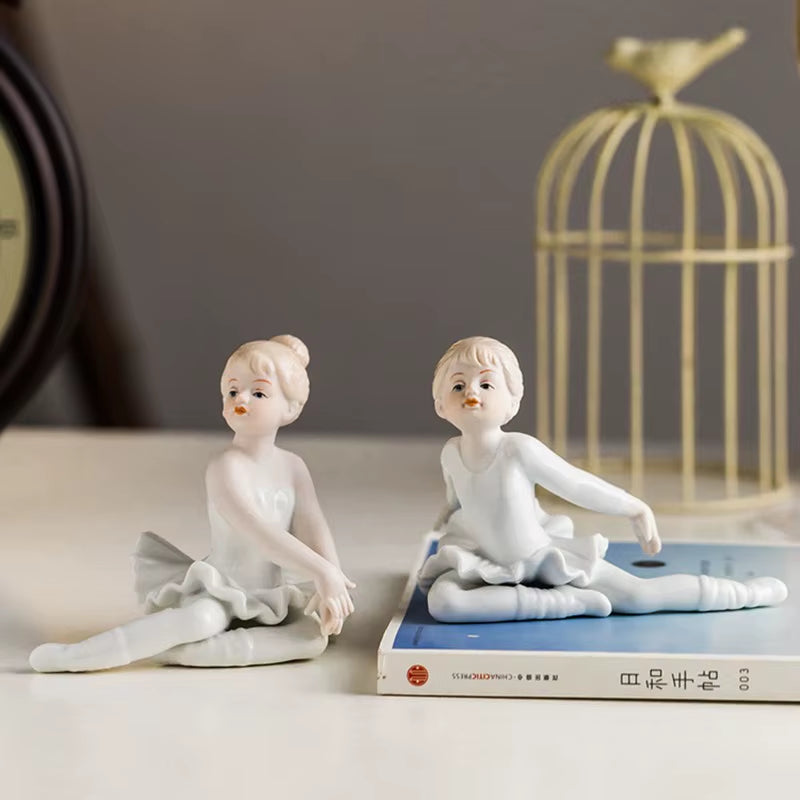 Ceramic Ballet Girl Figurine Doll Interior Home Decoration Accessories Living Room Bedroom Creative Kids Gift Colletction
